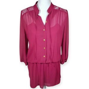 MARGO & SEBASTIAN FUCHSIA MINI SHIRT DRESS/TUNIC.  SHEER OUTER LAYER WITH CAMI U